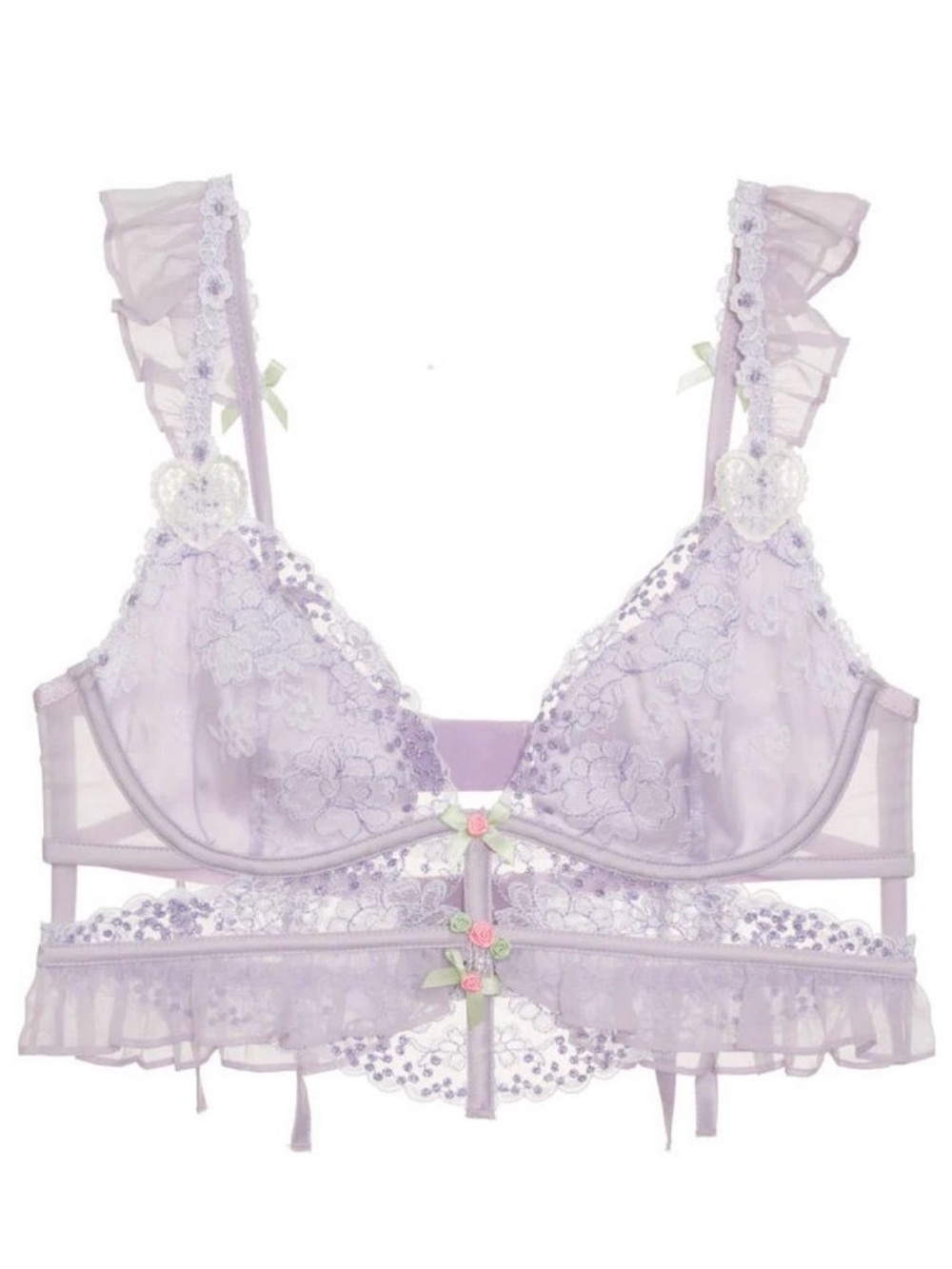 For Love and Lemons Margaux Bustier Bra Lingerie Lace Light Purple 32C $129
